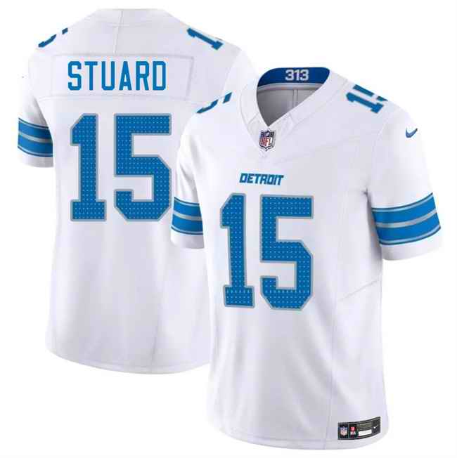 Men's Detroit Lions #15 Grant Stuard White 2025 F.U.S.E. Vapor Limited Stitched Jersey